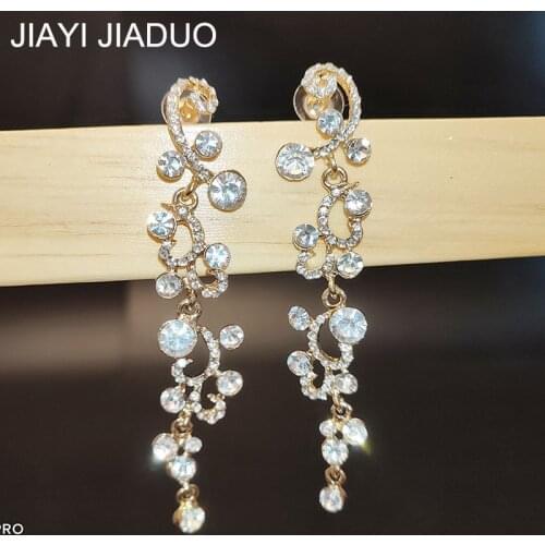 White crystal earrings wedding jewelry women dress accessories long earrings jiayi jiaduo