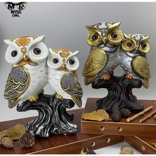 Resin Modern Owls Figurines Animal Statue Living Room Bedroom Ornaments Crafts Toy Office Home Decoration Accessories Handicraft