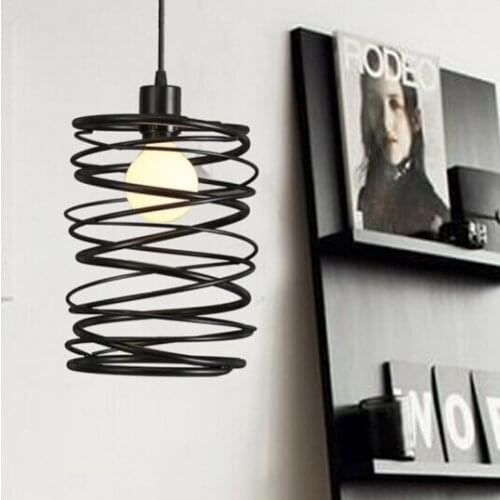 Black Iron vintage pendant lights for restaurants Indoor Lighting spiral spring cord pendant lamp Original bulb for free