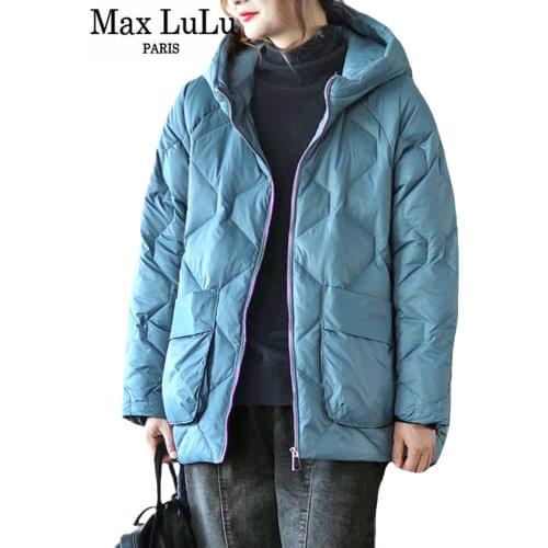 Max LuLu European Fashion Design 2021 Vintage Hooded Womens Duck Down Parkas Casual Warm Ladies Winter Jacket Punk Style Coat