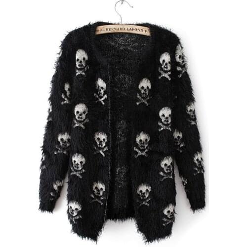 Knitted Cardigan Autumn New Sweater Korean Womens Skull Mohair Knit Cardigan Cardigan Jacket Skull Cardigan Women