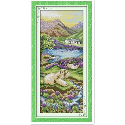 Highland Landscape Chinese Cross Stitch Printed Canvas Embroidery Kit 11CT 14CT Diy Handmade Needlework Home Decoration Painting