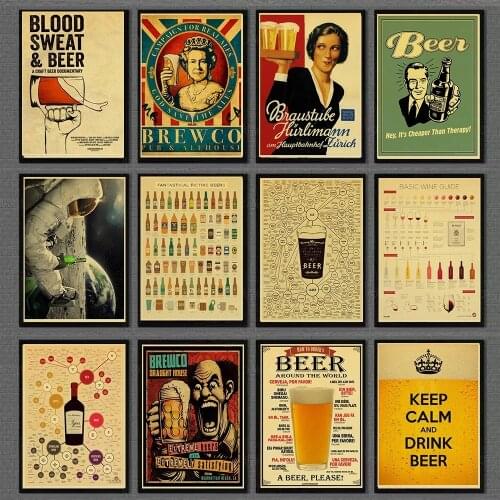 Funny Assortment of Beer Wine Collection Poster retro poster sticker kraft paper home decor bar wall decoration