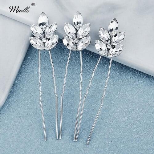 Miallo 3pcs/lot Bridal Wedding Hair Accessories Silver Color Crystal Hair Pins Clips for Women Jewelry Bride Headpiece Gifts