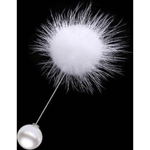 Women Plush Hair Ball Fashion Cute Pins Brooches Pearl Brooch Imitation Pearl Long Needle Brooches Cardigan Sweater Jewelry