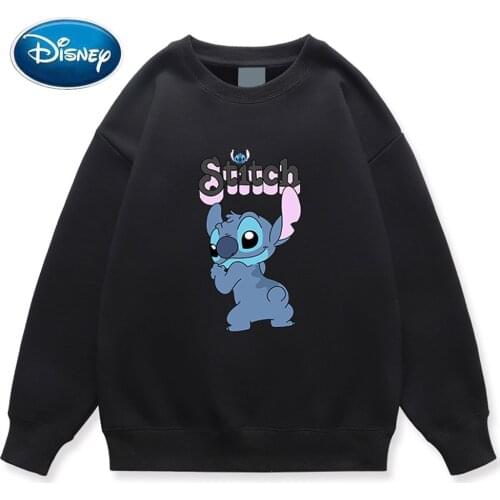 Disney Women Sweatshirt Chic Stitch Little Monster Letters Cartoon Print O-Neck Unisex Long Sleeve Jumper Harajuku Tops 10 Color