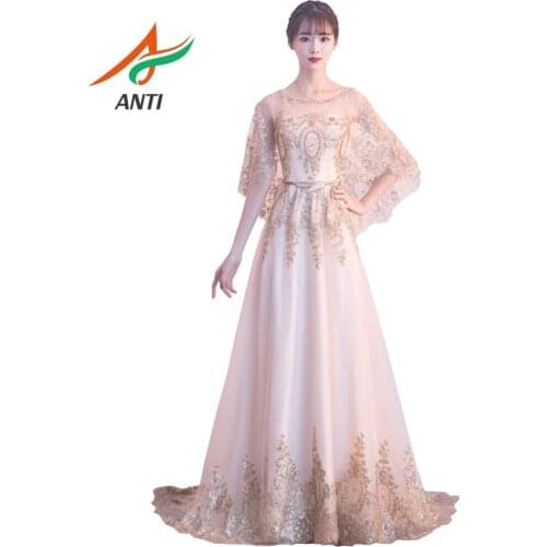 ANTI FLoor-Length Evening Dresses With Organza Beading Sashes O-Neck Vestido Longo For Women Real Photo Robe De Soiree In Stock