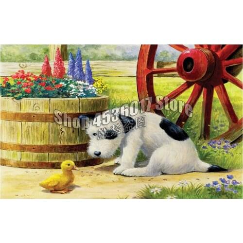Animals 5D DIY Diamond Painting Cross Stitch Dog and duck canvas Needlework Diamond Embroidery Full Diamond Decorative
