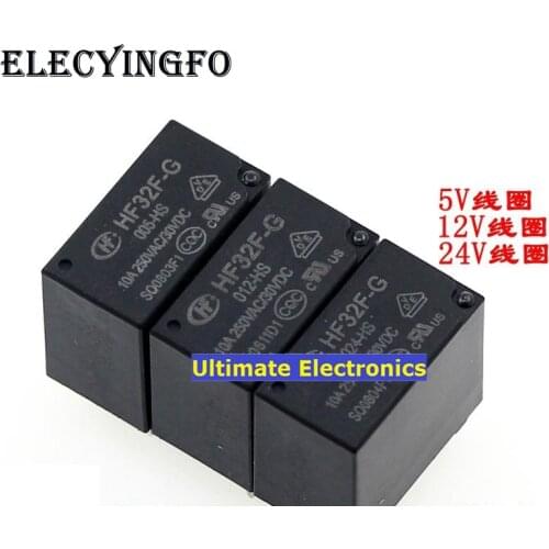 10pcs JZC- HF32F-G-005-HS HF32F-G-012-HS HF32F-G-024-HS 5V 12V 24V 10A 4feet Relays