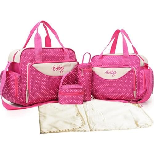 5Pcs/Set Baby Nursing Diaper Bag Tote Large-Capacity Polka Dot Mummy Handbag M68C