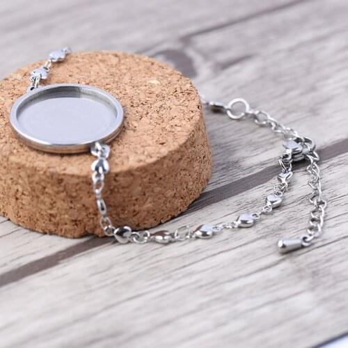 Reidgaller 5pcs stainless steel round 20mm glass cabochon bracelet blanks diy cameo base setting trays for bracelets making
