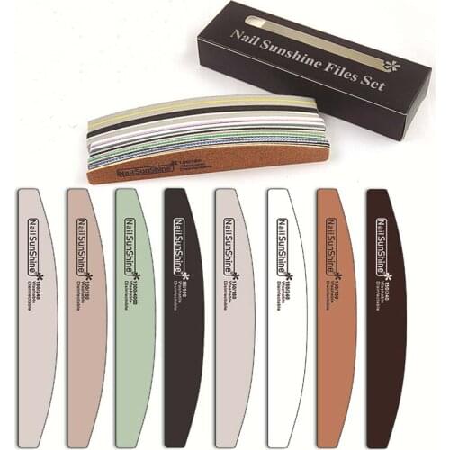 8Pcs/ Halfmoon Sandpaper Nail File Colorful Wooden Nail File Sponge Buffer Block 80/100/120/180/240/1000/4000 Manicure Tool Kit