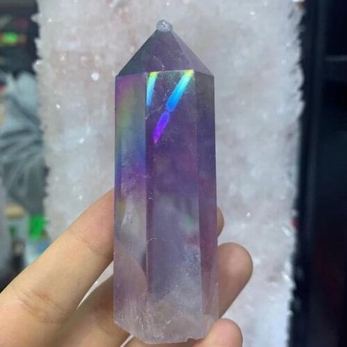 Amas de cristaux naturels, prisme hexagonal bicolore galvanisé, reiki, pierre de guérison, pointe de cristal, spécimen de décora