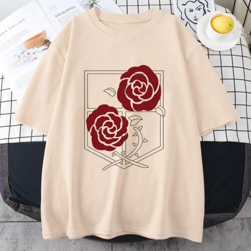 Attack On Titan Red Rose Printing Womens Tshirt Style Fit T-Shirts Fashion High Quality T-Shirt Simplicity Breathable Women Tops