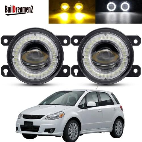 2 X Car Angel Eye Fog Light Assembly For Suzuki SX4 (EY, GY) 2006-2014 Auto LED Lens Fog Daytime Running Lamp DRL 30W 3000LM 12V