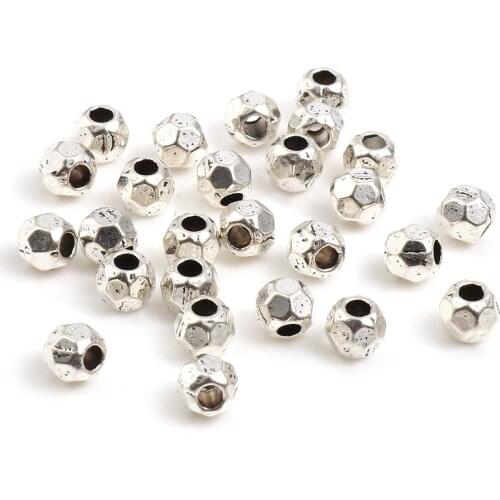 4mm Handmade Spacer Beads Round Ball Antique Silver Color Faceted Metal Loose Beads DIY Making Bracelets Jewelry Findings,500PCs