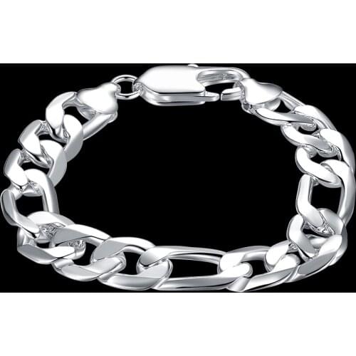 Fine Classic 925 sterling silver 12MM chain Bracelets for men woman charm Wedding party Christmas Gifts hot Fashion Jewelry