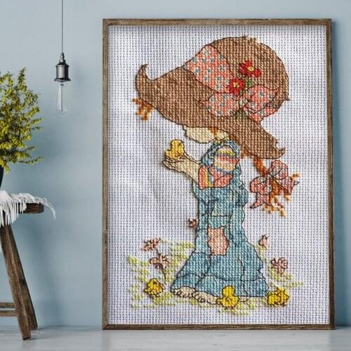 Partial Embroidery Eco-cotton Thread 11CT Stamped Print DIY Leisurely Girl Handmade Cross Stitch Artwork Canvas Kit Needlework