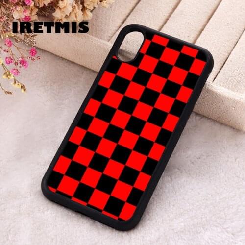 Iretmis 5 5S SE phone cover cases for iphone 6 6S 7 8 Plus X Xs Max XR 11 12 MINI Pro Soft Silicone Checkered Check RED BLACK