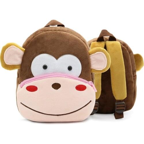 Children School Backpack Cartoon Monkey Design Comfortable Soft Plush Material For Toddler Baby Kindergarten Kids Snacks Bag