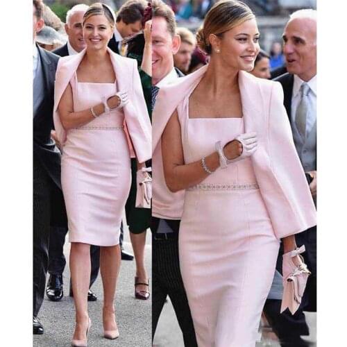 Elegant Pink sheath Mother Of Bride dress With Sash Beaded Wrap Formal Evening WEars 2019 Knee Length Wedding Guest Dress