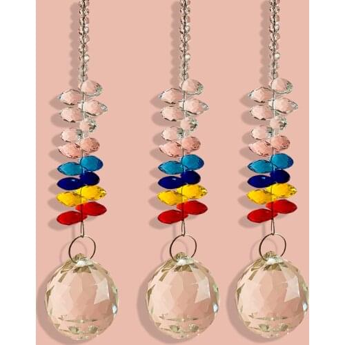 Chakra Chandelier Crystal Suncatcher Prism Drops Handmade Rainbow Crystal Pendants Chain Hanging Ornament Home Garden Car Decor