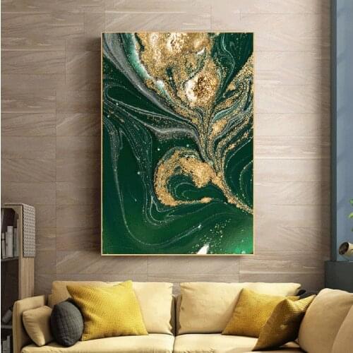 Nordic Creative Green Gold Foil Wall Art Canvas Poster and Prints Cuadro Modern Abstract Painting Wall Pictures for Living Room