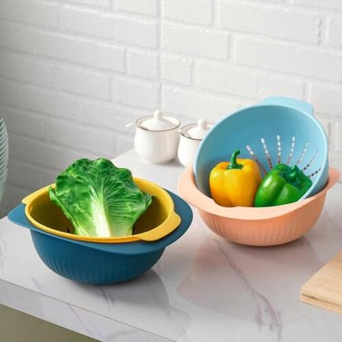 Kitchen Plastic Double Drain Basket Bowl Washing Storage Basket Strainers Bowls Drainer Vegetable Cleaning Colander Tool