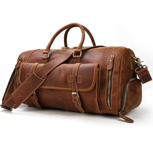 Fashion Waterproof Travel Bag Genuine Leather Shoulder Bag High Quality Handbag Mens Leisure Travel bag Fitness brown handbag