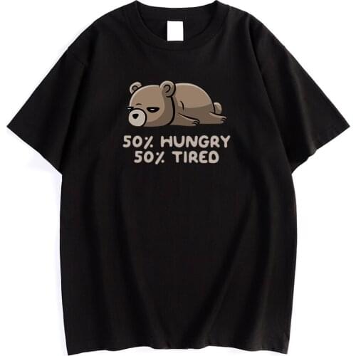 Hungry And Tired Cute Bear Print Mens T-Shirt Simplicity Comfortable T Shirt Cool Fit T-Shirts Creativity Crewneck Men Clothing