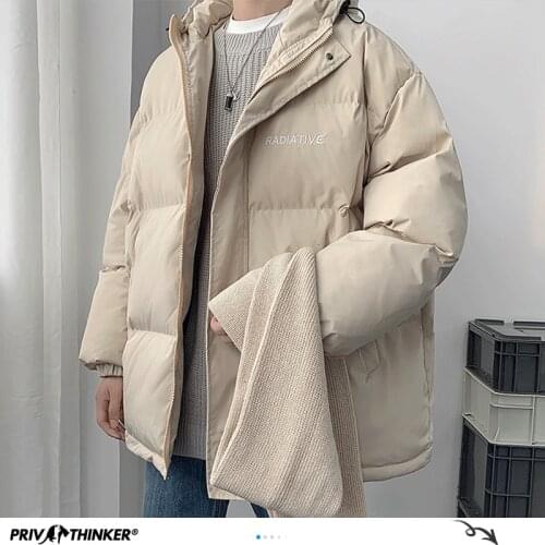 Korean 2021 Winter Warm Jackets Men Parkas Women Oversized Outwear Solid Color Hooded Thicken Coats Parka