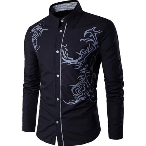 Mens Shirt 2020 Spring New Mens Fashion Printed Slim Casual Business Long-sleeved Shirt Social Brand Cotton High-quality Top