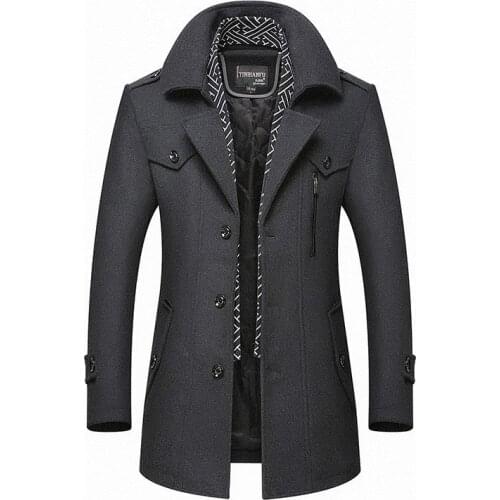 Men Winter Wool Coat 2020 Mens New Casual Brand Solid Color Wool Blends Woolen Pea Coat Male Trench Coat Overcoat