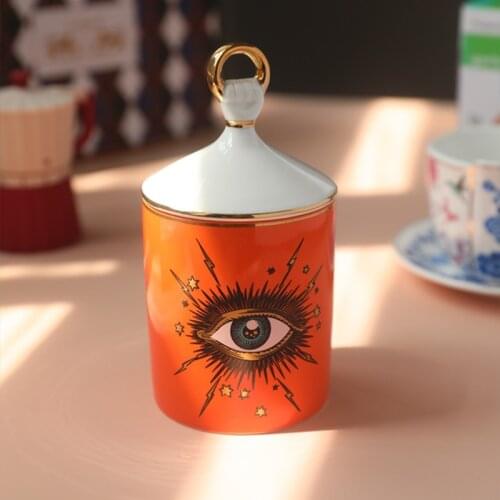 Desktop Debris Storage Jar with Lid Starry Big Eye Brush Pen Storage Holder Makeup Cotton Swab Storage Box Ceramic Craft Decor