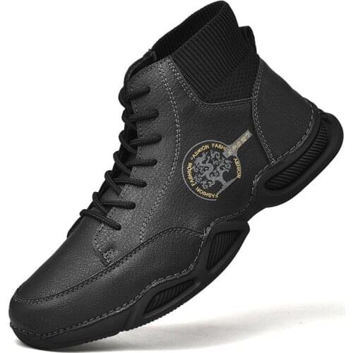 New Split Leather Mens Handmade Soft Non Slip Elastic Sock Leather Ankle Boots Outdoor Walking Shoes For Man Male Sneakers