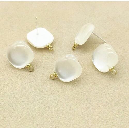 New arrival! 16x12mm 100pcs White Color Resin Square Shape Ear Stud for Handmade Earring DIY Parts Jewelry Findings & Components