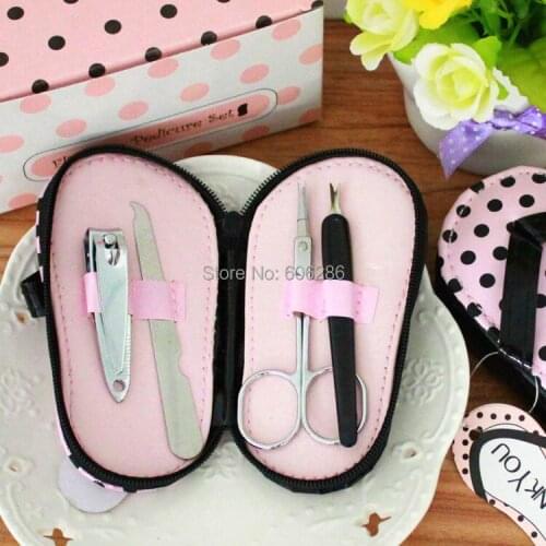 Wholesale 200sets/lot wedding gifts of Pink Polka Flip Flop Four Piece Manicure Pedicure Set