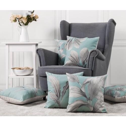 Wholesales Linen Pillow Cover Cushion Cover Vintage Light Blue Grey Leaves Home Decorative Pillow Case 45x45cm
