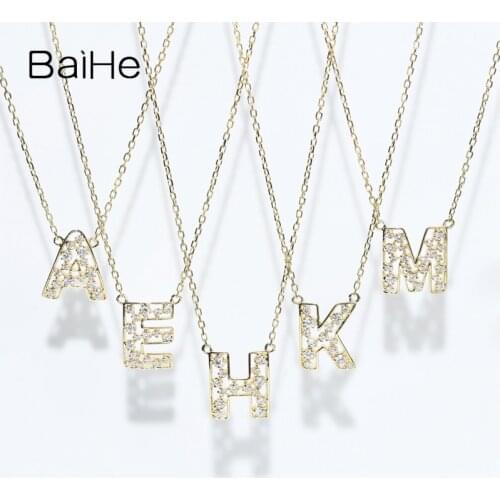 BAIHE Solid 18K Yellow Gold 0.12ct H/SI Natural Diamond Wedding Women Trendy Fine Jewelry Exquisite alphabet diamond Necklaces