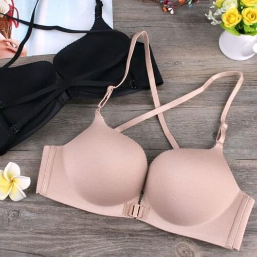 The anterior cingulate wireless seamless bra front closure sutian small gather sexy lady cross straps back thickening underwear
