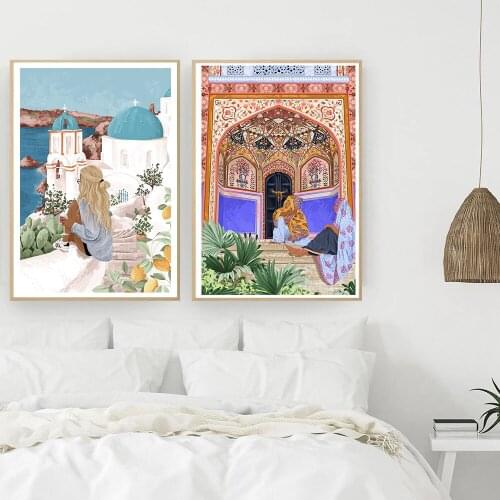 WOMEN AROUND The WORLD India Poster Art Print Botanical Minimalism Boho Wall Pictures for Living Room Canvas Painting Home Decor