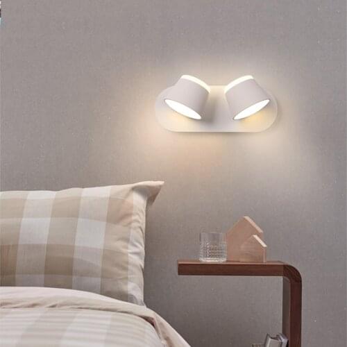 Nordic simple modern LED bed reading wall lamp double head study lamp can rotate wall lamp with switch Indoor wall lights