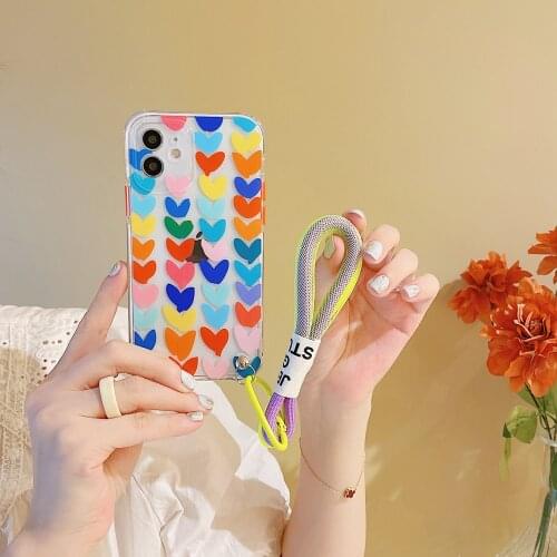 Tobebest Colorful Lanyard Love Clear Phone Cases for iphone 12 Pro Max 11 Pro X XS Max XR 7 8 Plus 12mini SE2020 Shell Cover