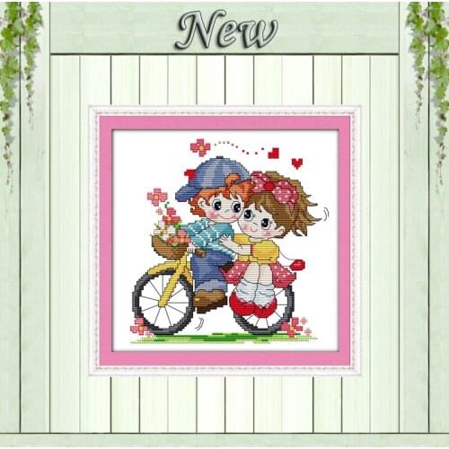 Traveling by bicycle lovers painting counted printed on canvas DMC 14CT 11CT chinese Cross Stitch Needlework Set Embroidery kits