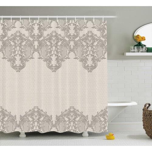 Taupe Shower Curtain Lace Like Framework Borders with Arabesque Details Delicate Intricate Retro Dated Print Decor Set