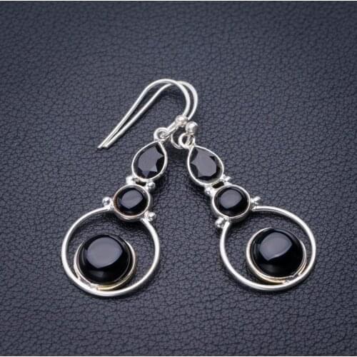 StarGems Natural Black Onyx Handmade 925 Sterling Silver Earrings 1.75" E1859