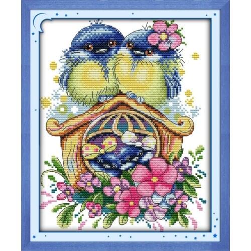 Warm Home Cross Stitch Kits DIY Cartoon Bird Animal Pattern Aida 14CT 11CT Count Printed Canvas Embroidery Set Needlework Crafts