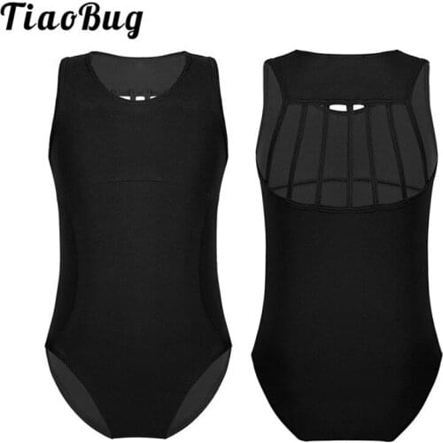 TiaoBug Kids Teens Sleeveless Professional Ballet Gymnastics Leotard Girls Solid Color Sports Bodysuit Children Girls Dance Wear