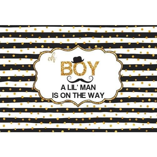 A Little Boy Baby shower Backdrop black and White Stripes Golden Dots photography background candy Table party decor photo B-395