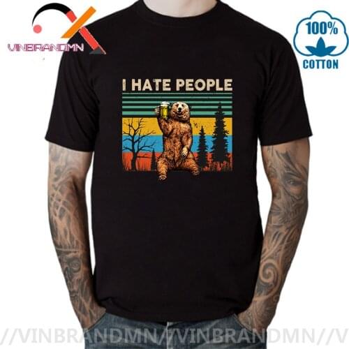 Vintage Rare Bear I Hate People Funny Camping Russian Fighting Nation T-Shirt S-3Xl Gyms Fitness USSR Warrior hunter Tee Shirt